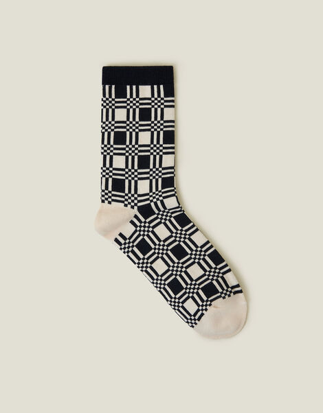 Geometric Square Print Socks, , large