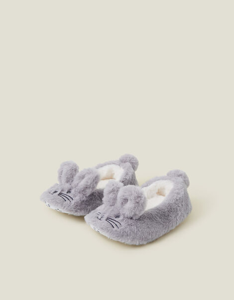 Girls Faux Fur Bunny Ballerina Slippers, Grey (GREY), large