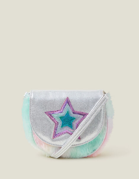 Star Faux Fur Cross-Body Bag, Pink (PINK), large