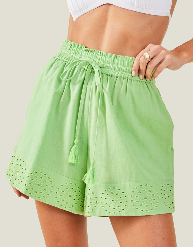 Broderie Beach Shorts, Green (GREEN), large