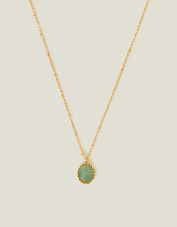 14ct Gold-Plated Aventurine Healing Pendant Necklace, , large