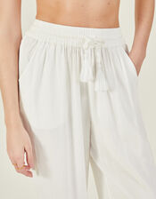 Embroidered Wide Leg Trousers, White (WHITE), large