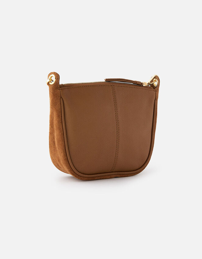 Curved Leather and Suede Cross-Body Bag | Leather bags | Accessorize Global