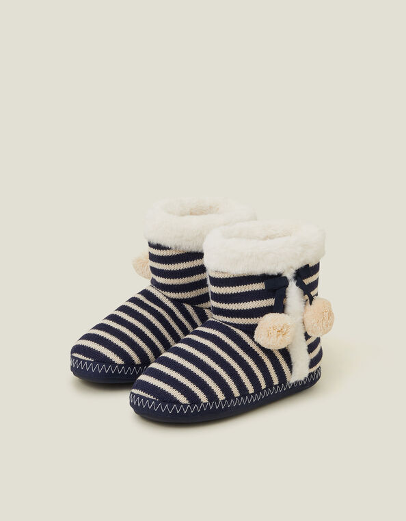 Nautical Stripe Slipper Boots, Blue (NAVY), large