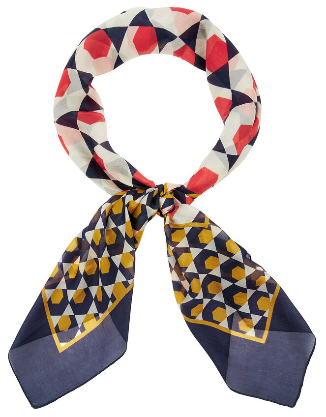 Geo Print Square Scarf in Pure Silk | Lightweight scarves | Accessorize UK