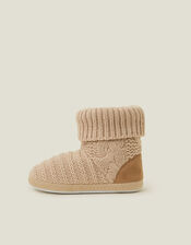 Chunky Cable Knit Slipper Boots, Camel (CAMEL), large