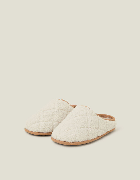 Quilted Faux Shearling Mule Slippers, Cream (CREAM), large