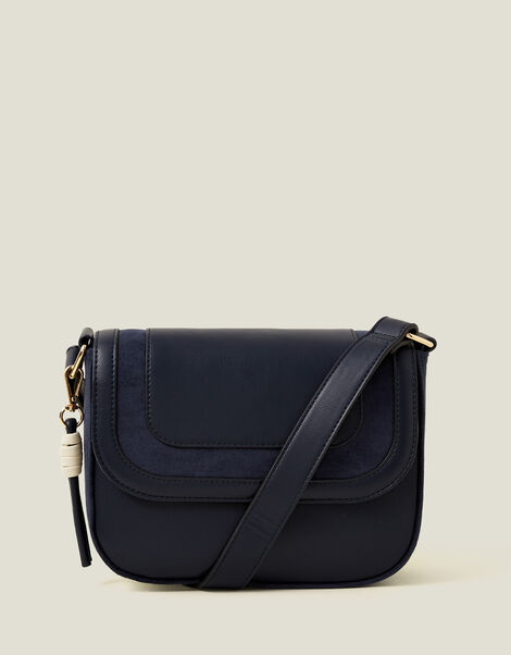 Suedette Flap Cross-Body Bag, Blue (NAVY), large