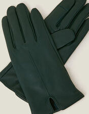 Fleece Lined Touchscreen Leather Gloves, Green (GREEN), large