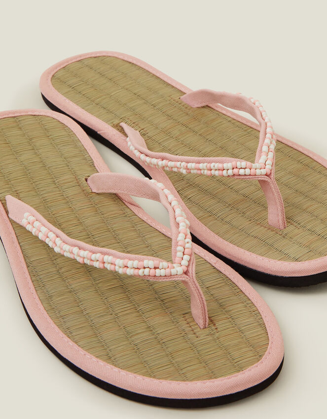 Beaded Seagrass Flip Flops, Pink (PINK), large