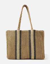 Double Stripe Raffia Shopper Bag, , large