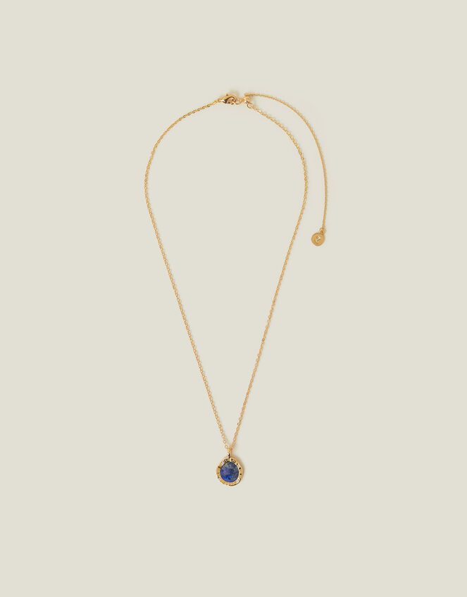 14ct Gold-Plated Lapis Lazuli Pendant Necklace, , large