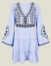 Embroidered Long Sleeve Mini Dress, Blue (BLUE), large