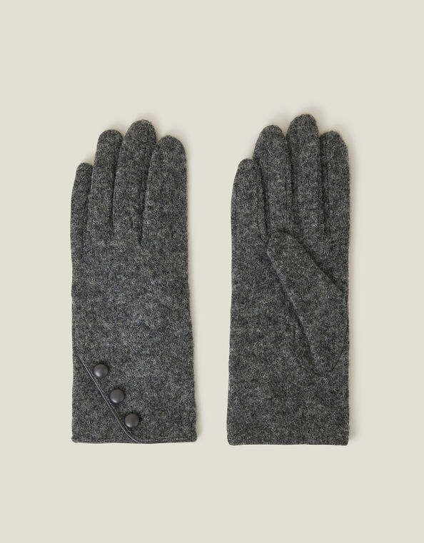 Touchscreen Button Gloves in Wool Blend, Grey (GREY), large