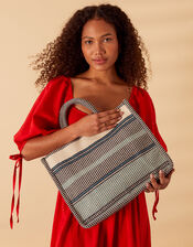 Stripe Woven Large Handheld Bag, , large