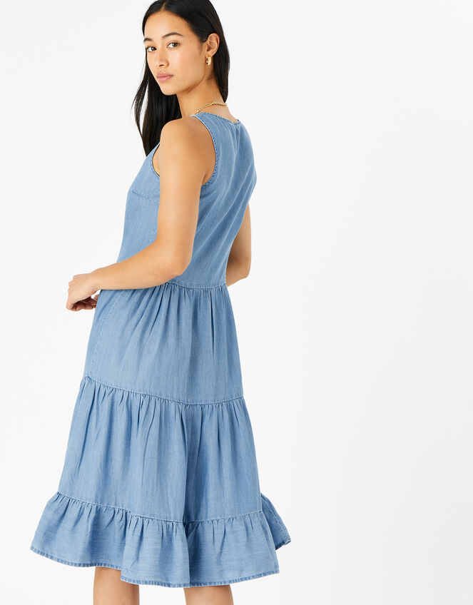 Tiered Trapeze Dress in Chambray