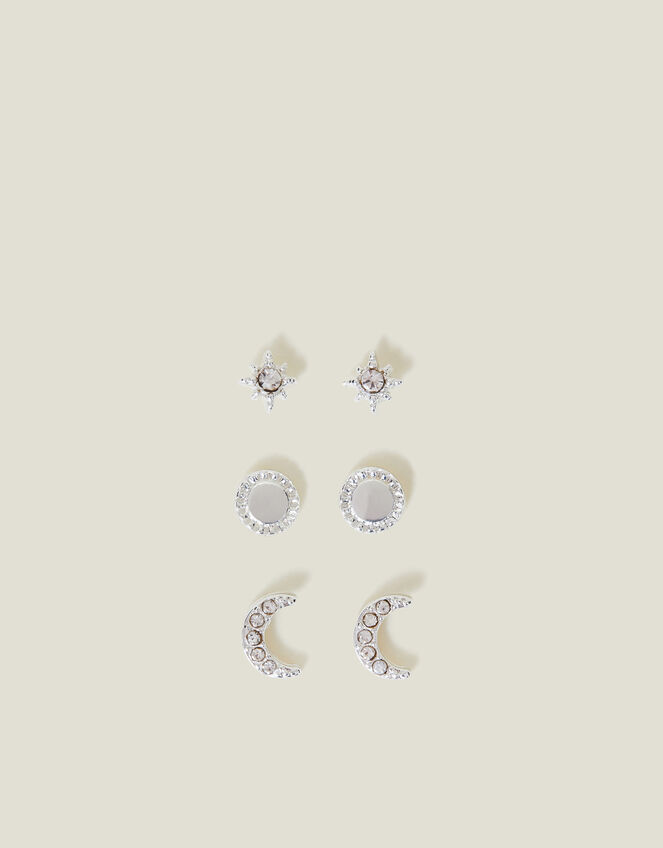 3-Pack Pave Moon Stud Earrings, , large