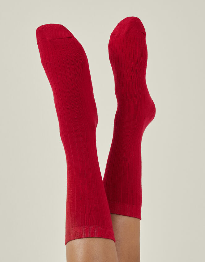 Rib Red Socks, Red (RED), large