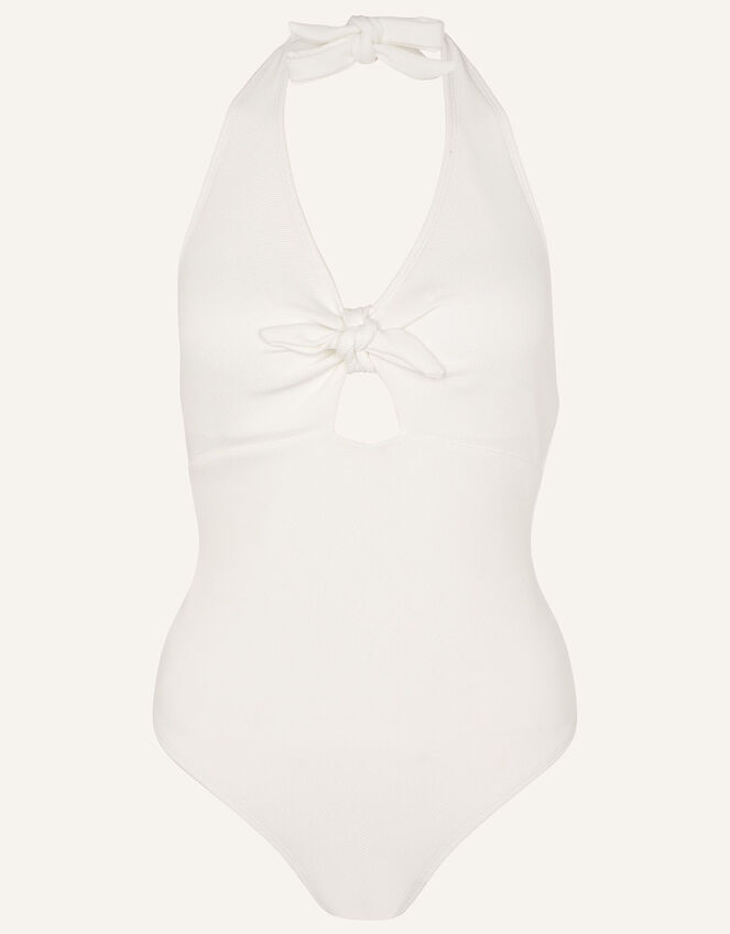 Rib Halter Neck Bunny Tie Swimsuit White | Swimsuits | Accessorize UK