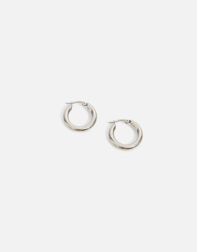 Stainless Steel Small Chunky Hoop Earrings, Silver (SILVER), large