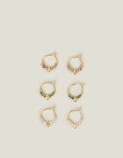 3-Pack 14ct Gold-Plated Mix Bead Hoop Earrings, , large