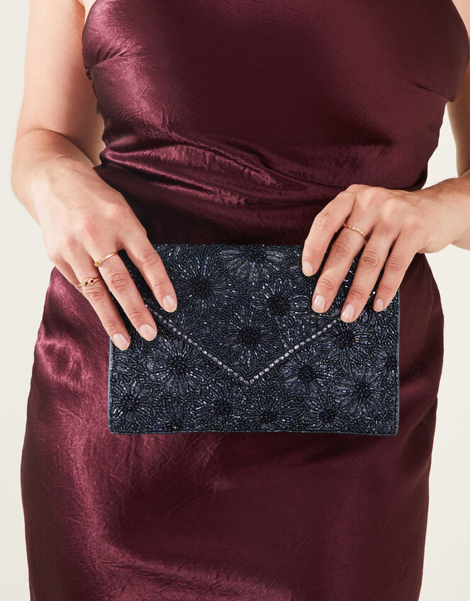 Embellished Classic Clutch Bag, Blue (NAVY), large