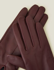 Fleece Lined Touchscreen Leather Gloves, Red (BURGUNDY), large