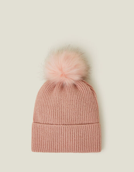 Knit Pom-Pom Beanie , Pink (PALE PINK), large