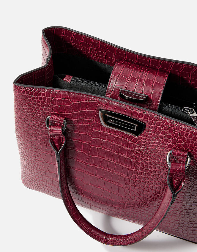 Accessorize London Women's Faux Leather Burgundy Gemma croc handheld Satchel Bag