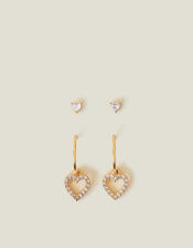 2-Pack 14ct Gold-Plated Heart Earrings, , large