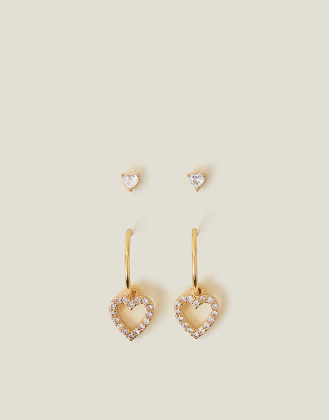 2-Pack 14ct Gold-Plated Heart Earrings, , large