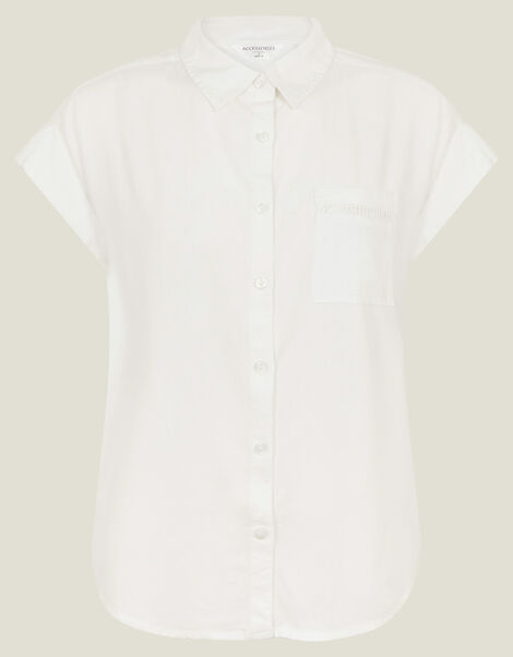 Cap Sleeve Pocket Shirt, White (WHITE), large