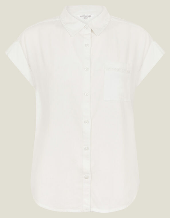Cap Sleeve Pocket Shirt, White (WHITE), large