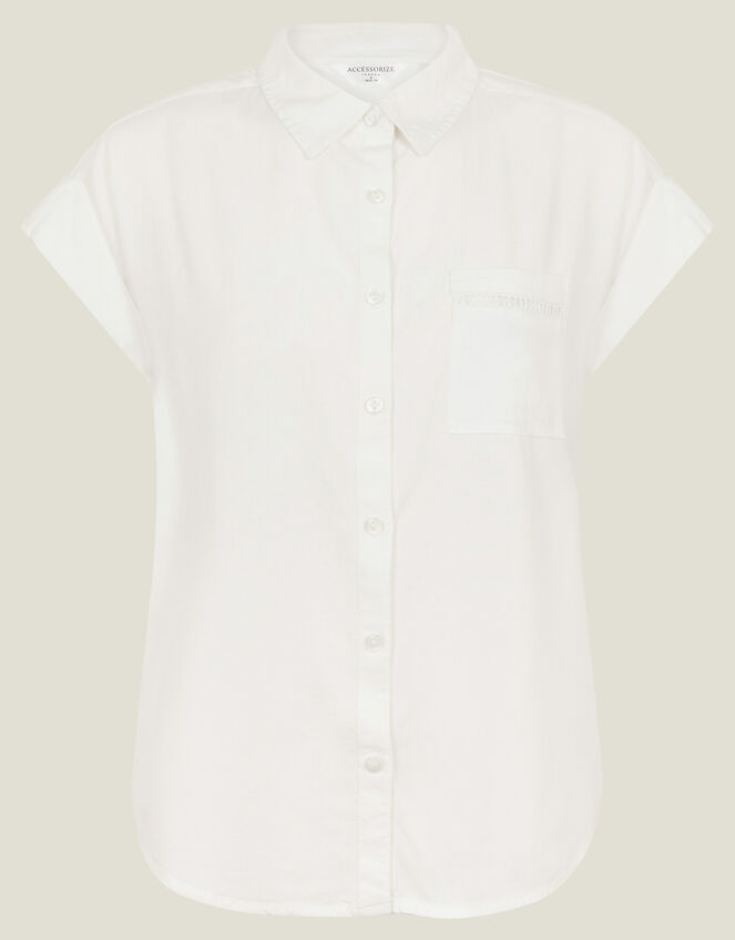 Cap Sleeve Pocket Shirt, White (WHITE), large