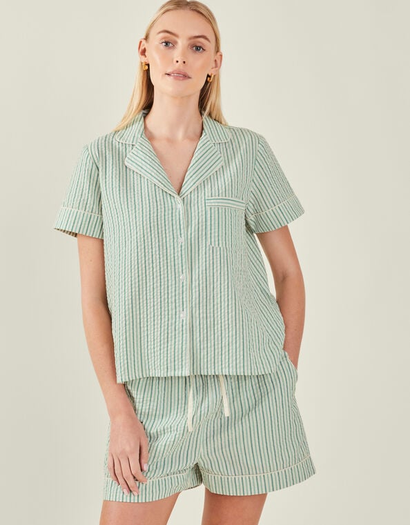 Seersucker Stripe Short Pyjamas Set, Green (GREEN), large