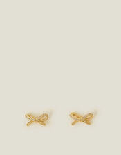 14ct Gold-Plated Diamante Bow Stud Earrings, , large