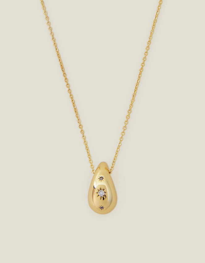 14ct Gold-Plated Diamante Teardrop Pendant Necklace, , large