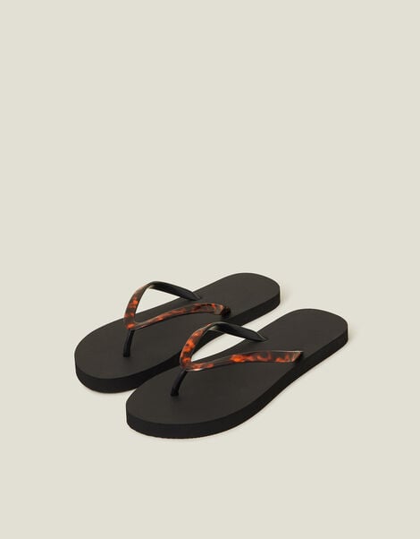 Tortoiseshell Strap Flip Flops, Black (BLACK), large