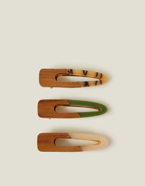 3-Pack Wooden Resin Hair Clips, , large