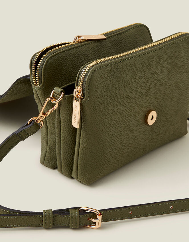 Double Zip Cross-Body Bag, Green (KHAKI), large