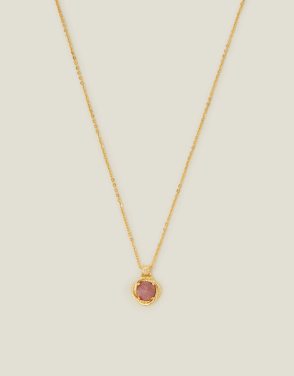 14ct Gold-Plated Rhodonite Healing Pendant Necklace, , large