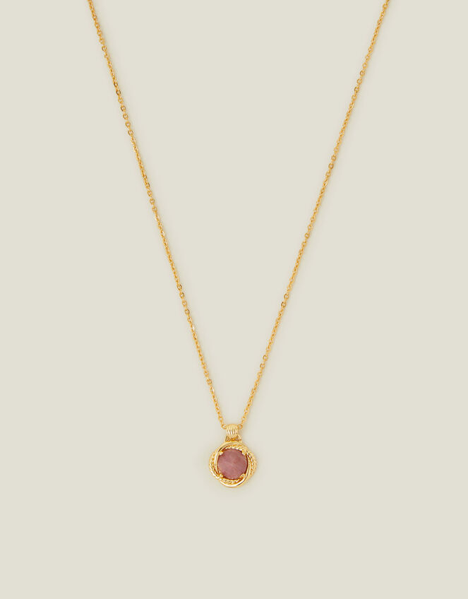 14ct Gold-Plated Rhodonite Healing Pendant Necklace, , large