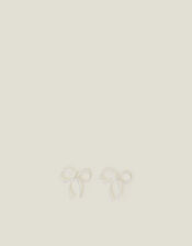 Sterling Silver-Plated Mini Bow Stud Earrings, , large