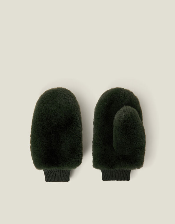 Soft Faux Fur Mittens, Green (GREEN), large