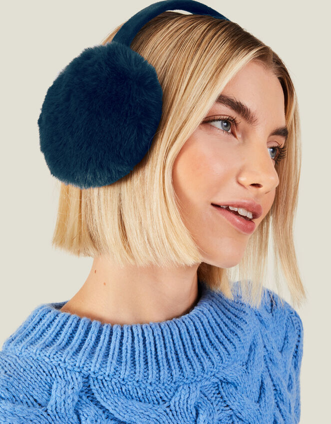 Faux Fur Earmuffs, Blue (NAVY), large