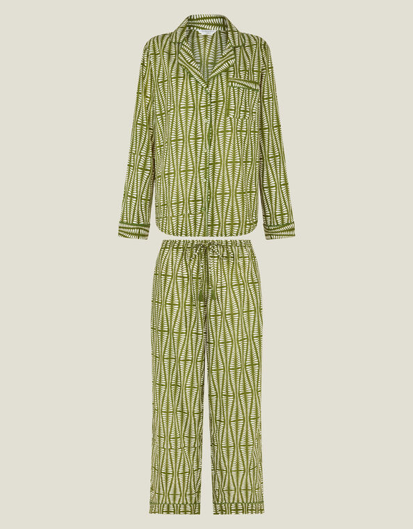 Block Print Long Pyjamas Set, Green (GREEN), large