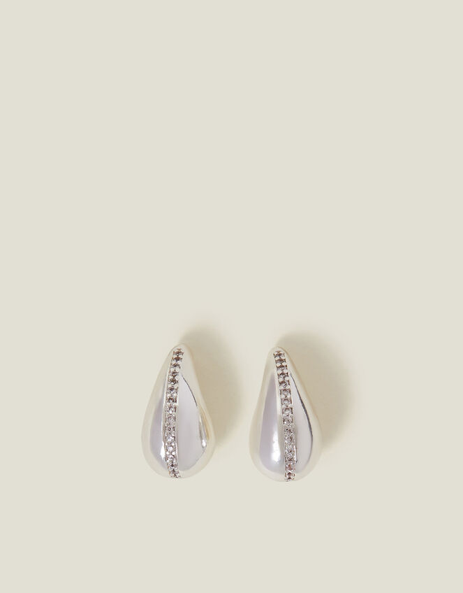 Sterling Silver-Plated Diamante Teardrop Earrings, , large