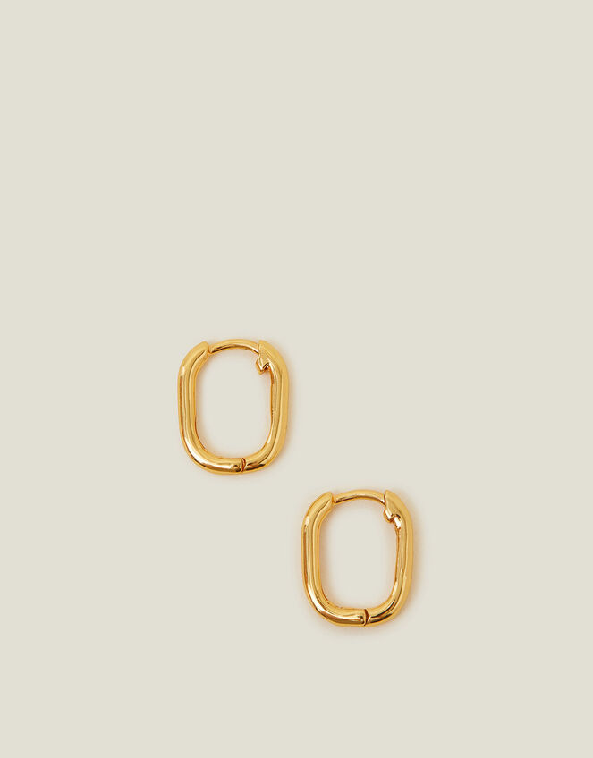 14ct Gold-Plated Rectangular Hoop Earrings, , large