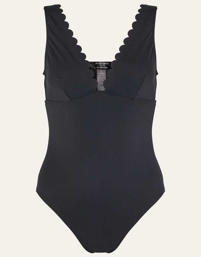 Scallop Shaping Swimsuit, Black (BLACK), large