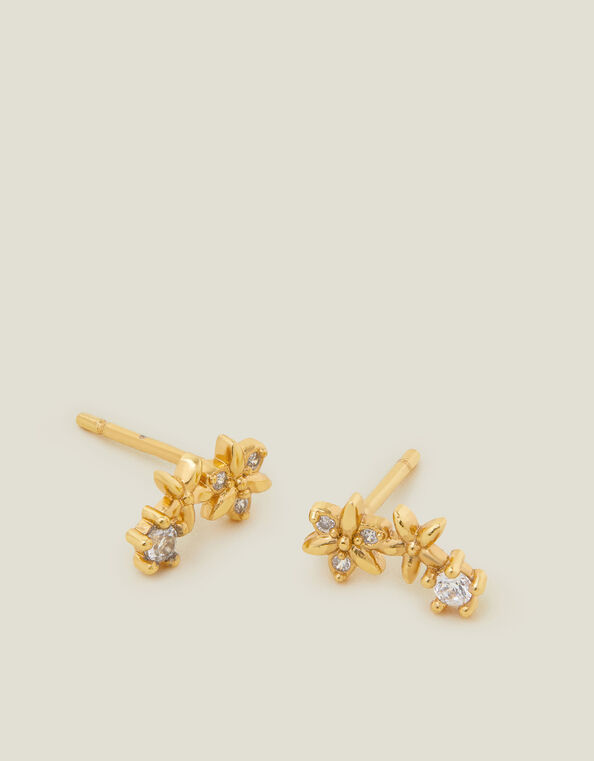 14ct Gold-Plated Flower Climber Earrings, , large